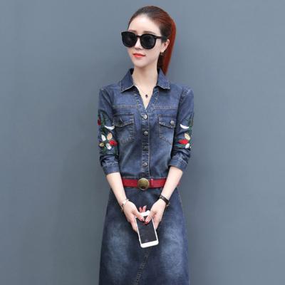 ĐẦM JEAN CỔ SƠ MI TAY DÀI THÊU HOA - NJ969